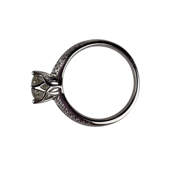 6 Moissanite Solitaire Engagement Ring Silver Tone Pave Band Includes Certificat - Picture 3 of 8